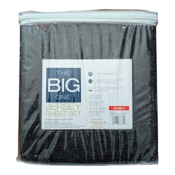 The Big One Jersey Sheet Set Queen SET Color: Bo Jersey - CHARCOAL HEAT Gray - Picture 3 of 4